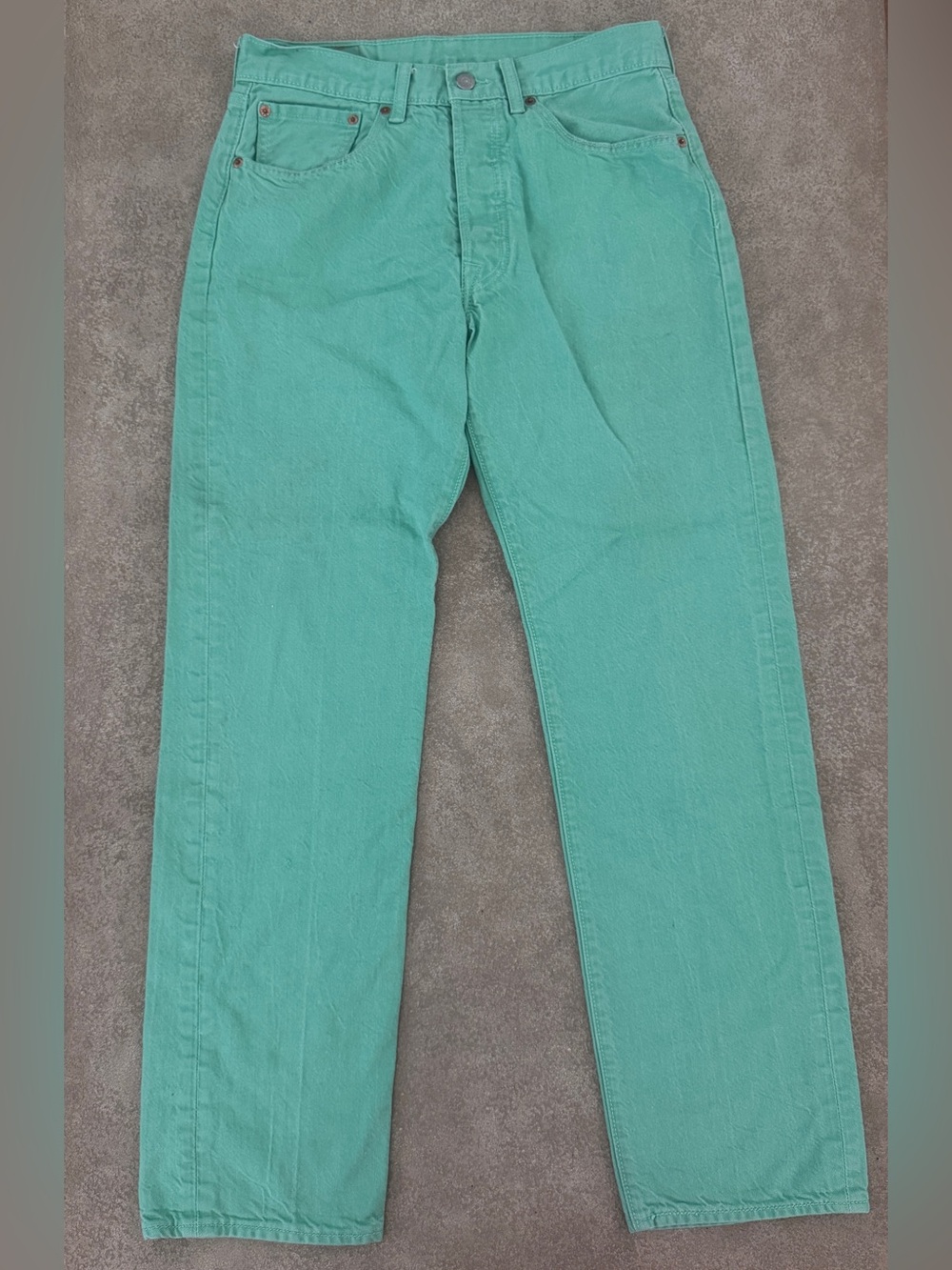 Levi's 501 Men's 32x34 Mint Green Garment Dyed Button Fly Straight Leg Jeans